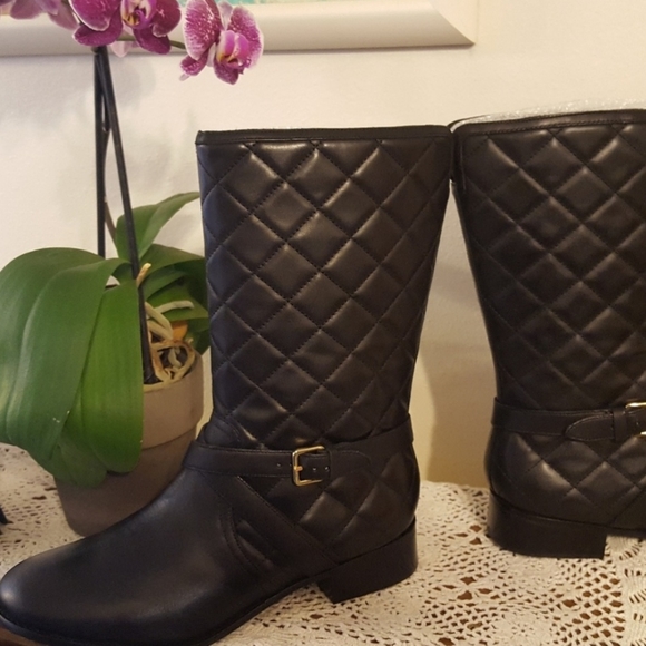 Talbots Tia Quilted Black Leather Boots - Picture 2 of 5